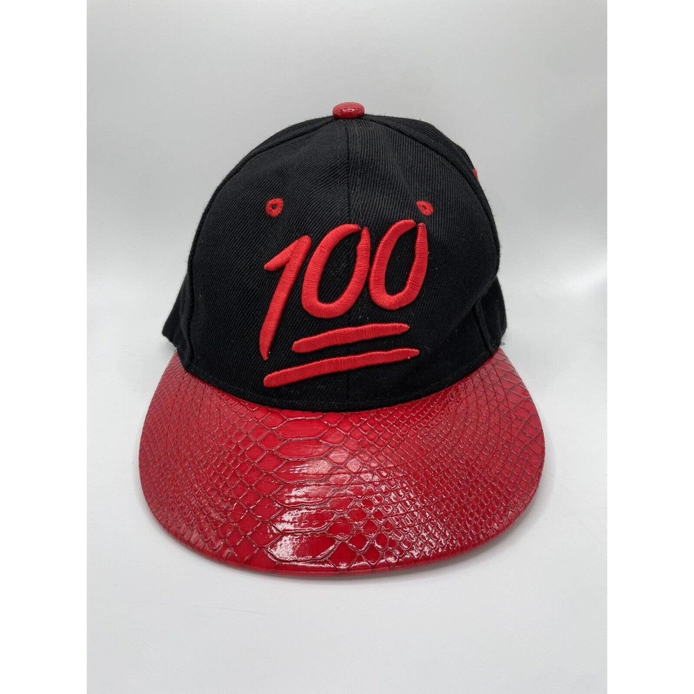 Emoji 100 Hard Bill Cap Red Black Snapback Hat Adjustable Snakeskin Pattern